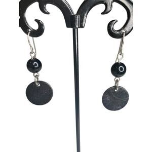 Silvertone Black Hook Pierced Hook Earrings 1.5 Inch Drop